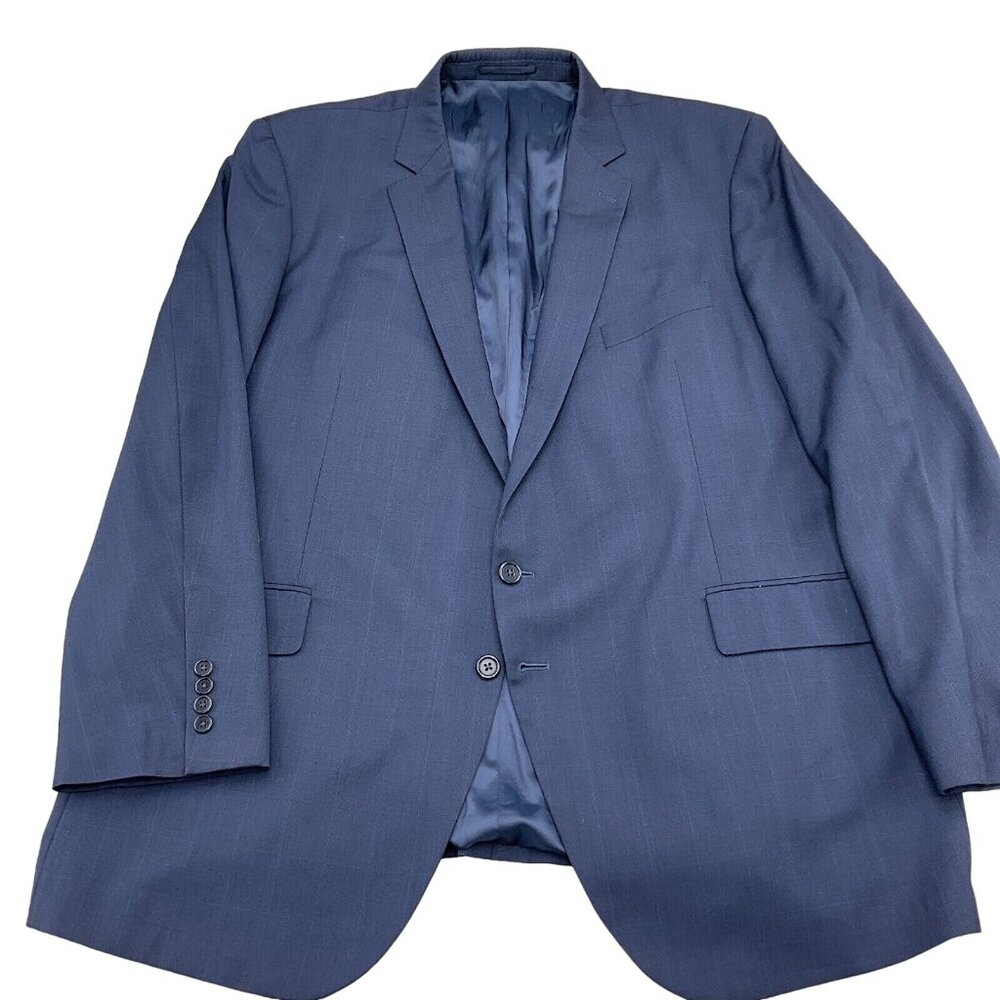 Ticknors‎ Blazer Men 48-50 Blue Woven Plaid Bespoke Wool Trevira Classic Career